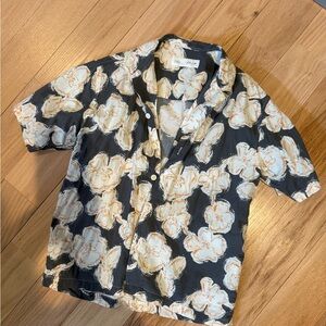 Zara Black and Cream Floral Kids Button Down Shirt
